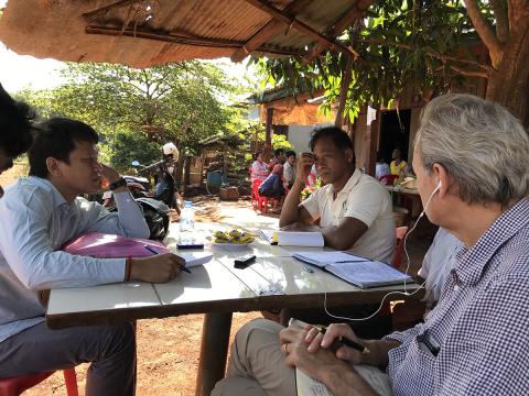 Sabina Shaikh and Cambodian colleagues conduct a focus group discussion on patterns of migration in a village in Kampong Cham province.