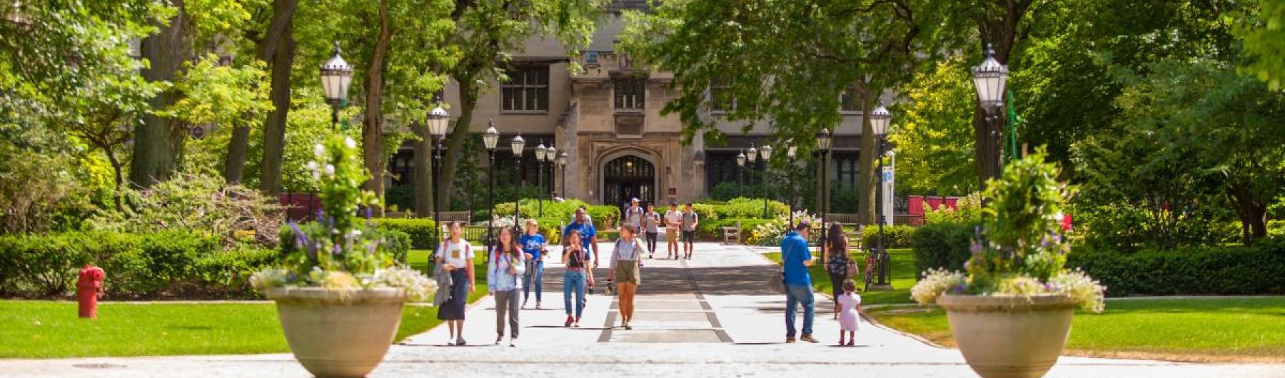 Students walking around campus