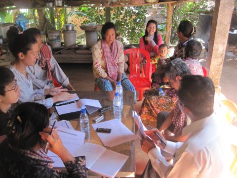 Sabina Shaikh and Cambodian colleagues conduct a focus group discussion on patterns of migration in a village in Kampong Cham province.