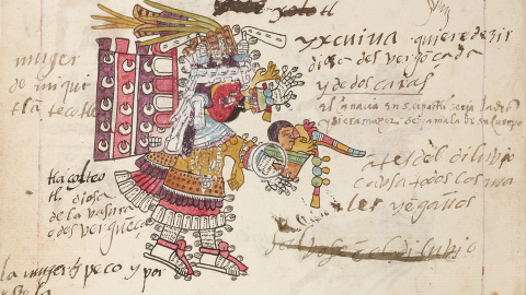 Painting of the Aztec goddess Tlazolteotl (meaning “Goddess of Filth”), who would consume and purify symbolic offerings of excrement.